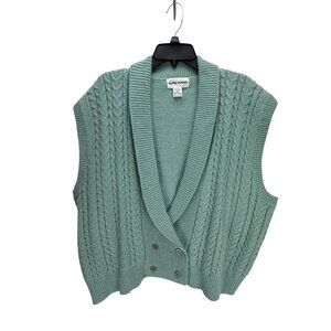 Alfred Dunner Sage Green Cable Knit Sleeveless Cardigan Vest 44 Cottagecore